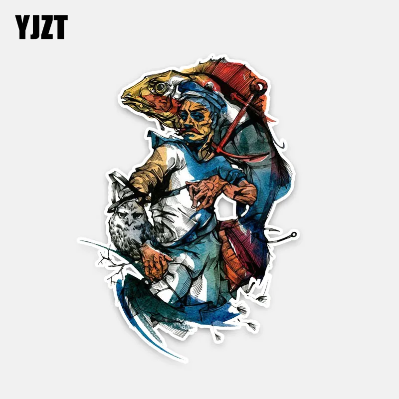 

YJZT 11CM*15.5CM Personalized Fishermen And Fish PVC Car Sticker Decal 5-0304