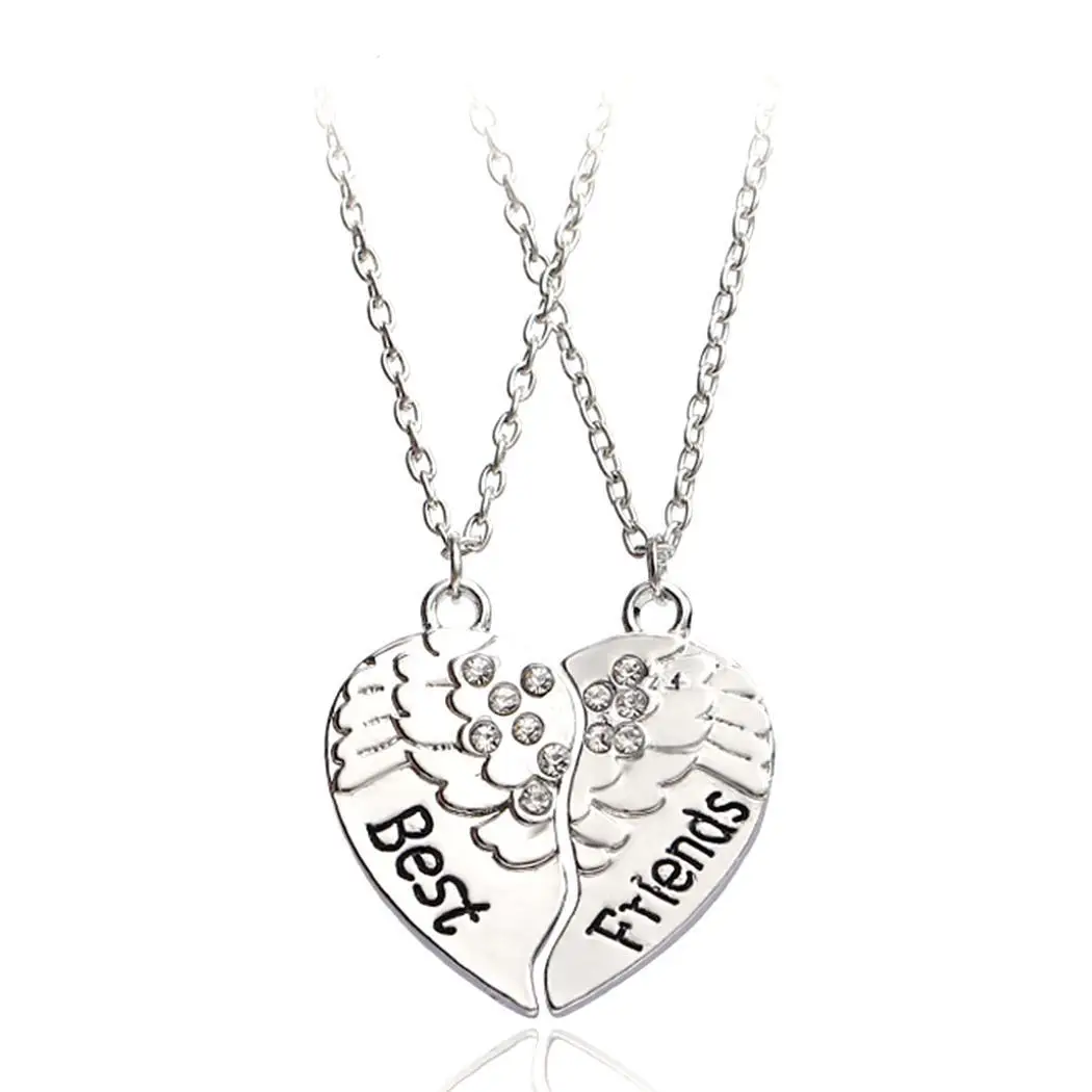 New Fashion Good Friends Heart Shape 31mm Charm Link Chain Jewelry Pair of Necklace(2pcs) Necklace Silver | Украшения и