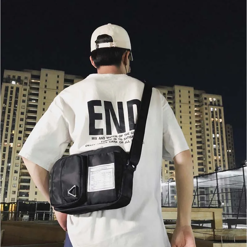 

Harajuku Men's Shoulder Bag Street Style Nylon Waterproof School Bags for Teenager Hip Hop Travel Handbags Crossbody for Male
