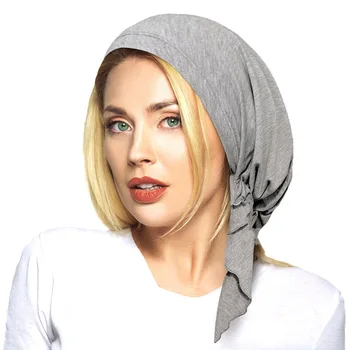 

2020 Fashion Muslim Women Turban Caps Solid Modal Inner Hijabs Islamic Hat Soft Elastic Wrap Head Bonnet Hijab Headscarf Hats