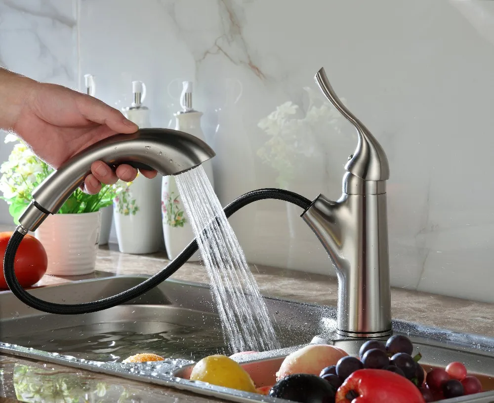 MOIIO NEW DESIGN HOT SALE Brushed Nickel upc Bathroom Dink Faucet Basin Pull Out Faucet home improvement for kitchen