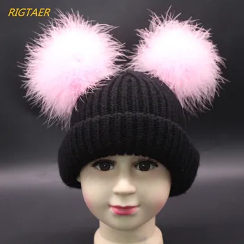 

Children thickening warm hat autumn and winter ostrich hair ball sweater baby boy and girl hats knitted Fur Pompom hat beanies