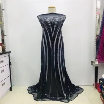 

african lace fabric with sequins 450*135CM 2019 hot sequin fabric high quality tulle sequins lace fabric for evening dresses
