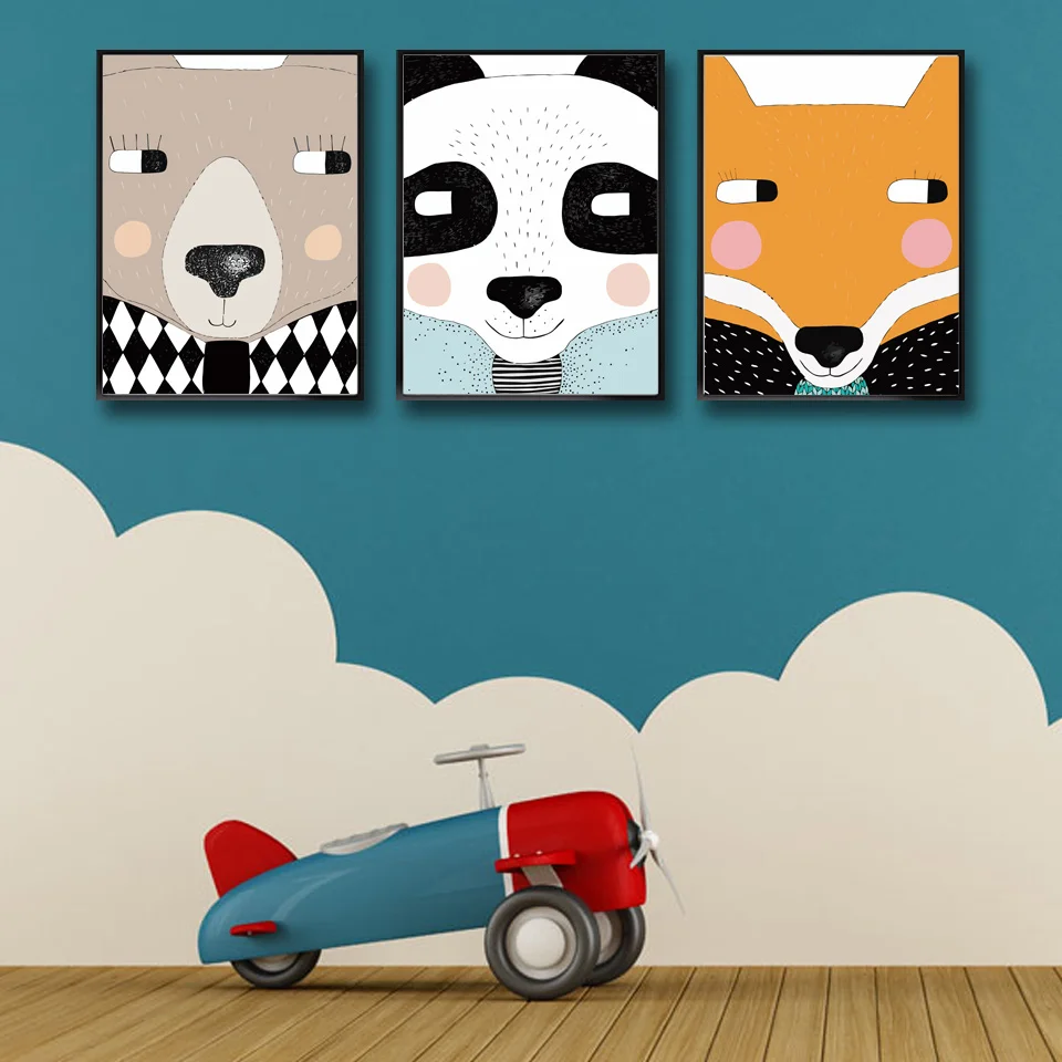 Nordic-Cartoon-Animal-Panda-Bear-Fox-Wall-Pictures-For-Children-s-Living-Room-Art-Canvas-Poster (1)
