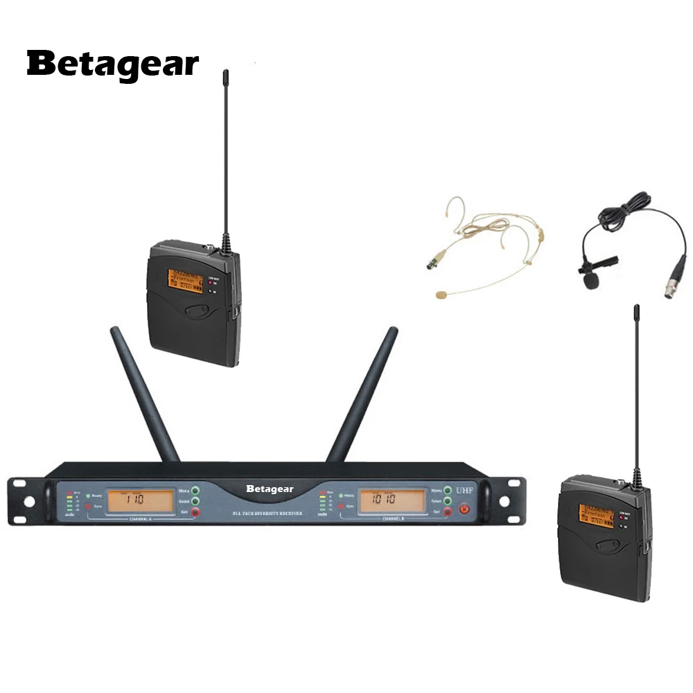 Betagear ru24d 4D 2-CH Беспроводной гарнитура Mic петличный этап микрофон Системы MIC правда разнообразие uhftransmitter приемник Mikrofon
