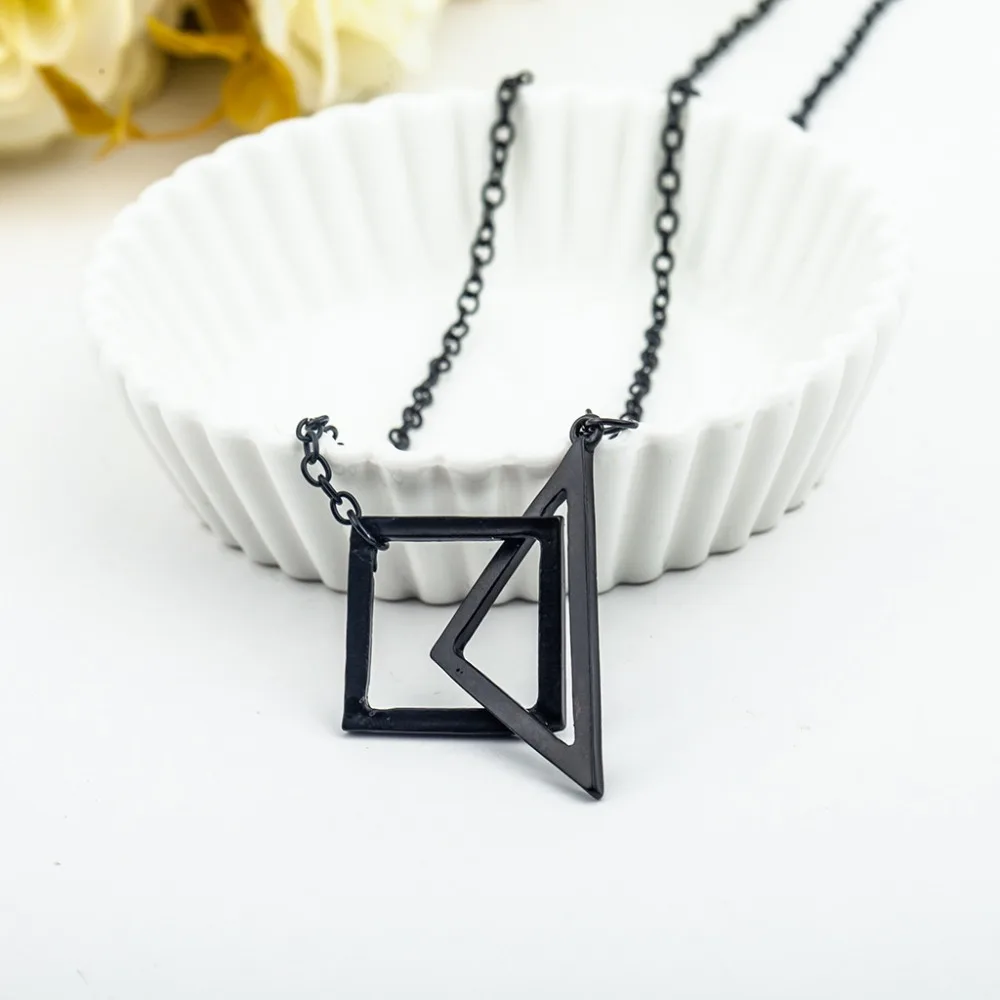 

Black Hollow Triangle & Square Pendant Geometric Long Necklace for Women