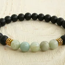 SN0336 матовый черный оникс и Амазонит браслет Новые амазониты мужские браслеты из эластичного камня