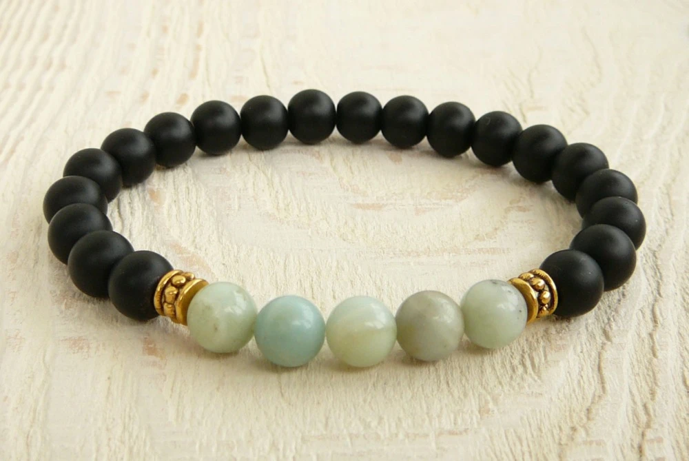 Sn0336 Matte Black Onyx And Amazonite Bracelet New Charms Men Stretch Stone Bracelet Amazonite Bracelet Stone Braceletbracelet New Aliexpress