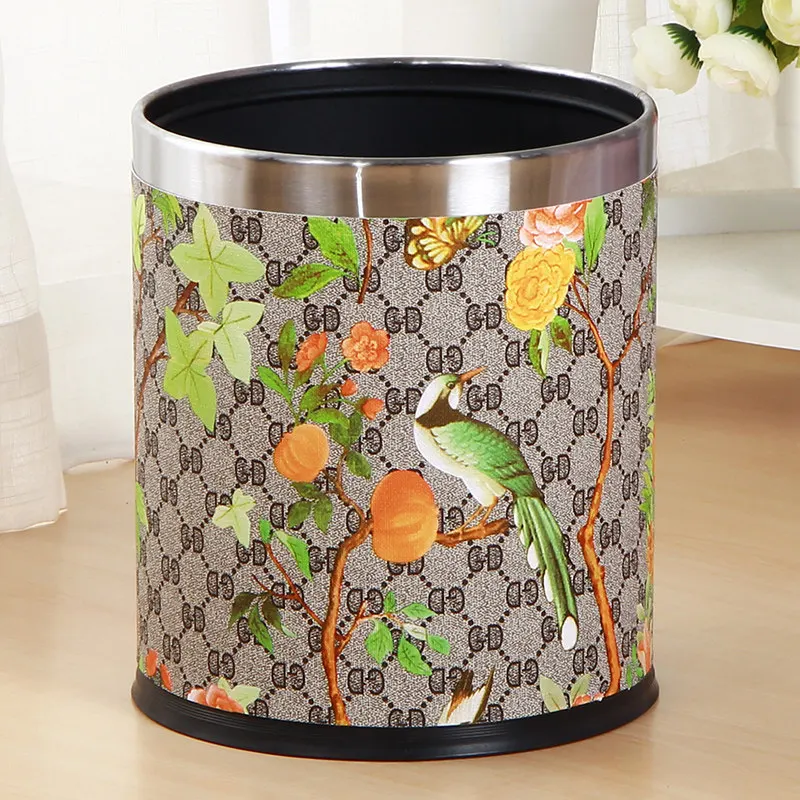 Creative European Style Waste Bins Garbage Pail Retro PU Leather