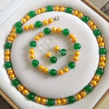 Женские Подарочные ювелирные изделия Серебряное слово тонкий кварцевый камень драгоценный камень золотистого цвета, культурная жемчужина акоя/зеленое ожерелье с камнем браслет серьги набор