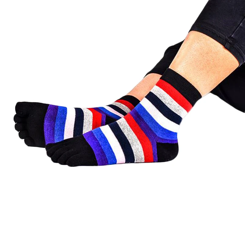 FUNIQUE Brand Colorful Striped Fingers Socks Women Men Toe Socks Crew