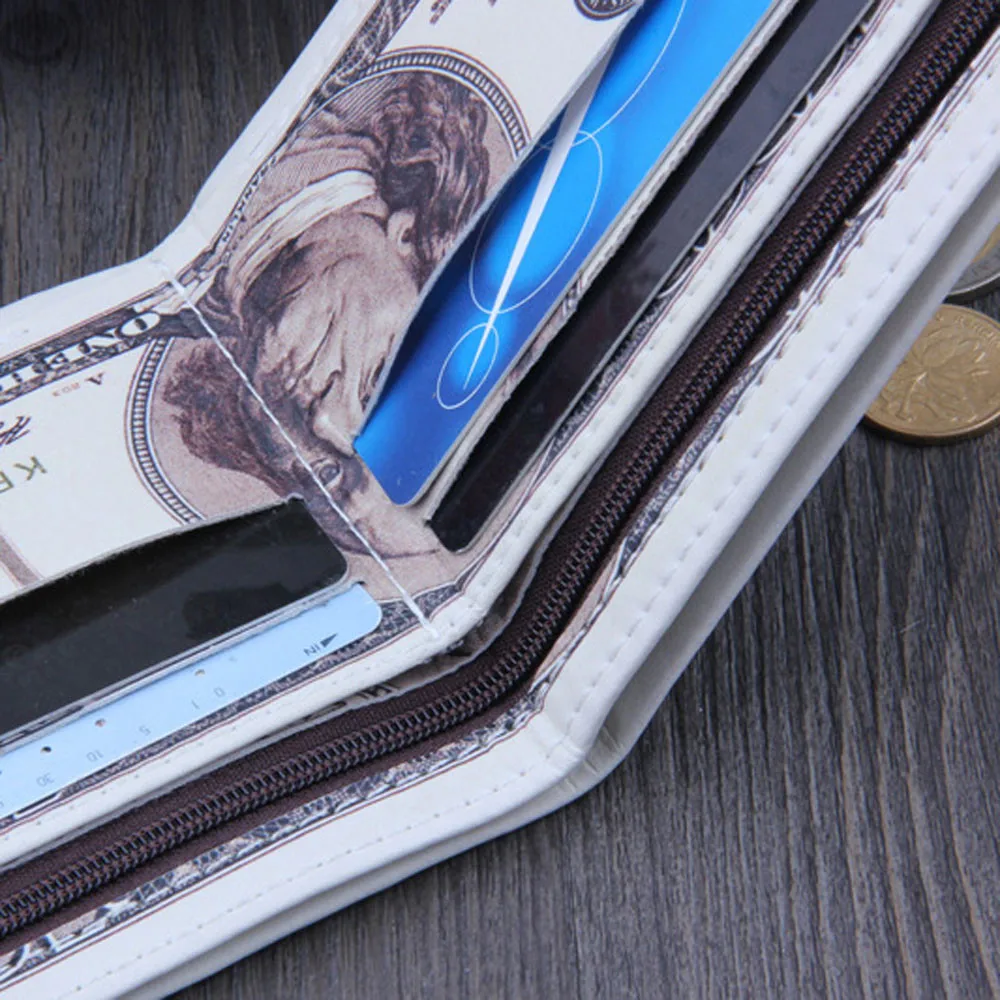 Доллар США Билл бумажник коричневый кожаный бумажник двойного сложения кредитной карты Фото Новый и высокого качества кошелек женщины