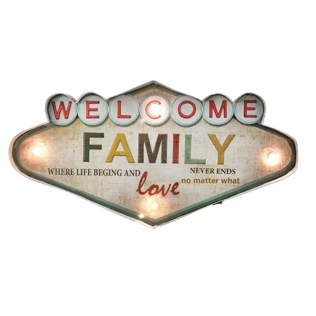 Welcome Family Love Led Neon Signs For Bar Cofee Home Door Bar Decoration Vintage Metal Wall Welcome Family Love Led Neon Signs For Bar Cofee Home Door Bar Decoration Vintage Metal Wall