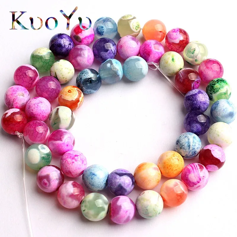 

Natural Stone Multicolor Fire Dragon Agates Beads Round Loose Bead For Jewelry Making DIY Bracelet Necklace 15''Strand 6/8/10mm