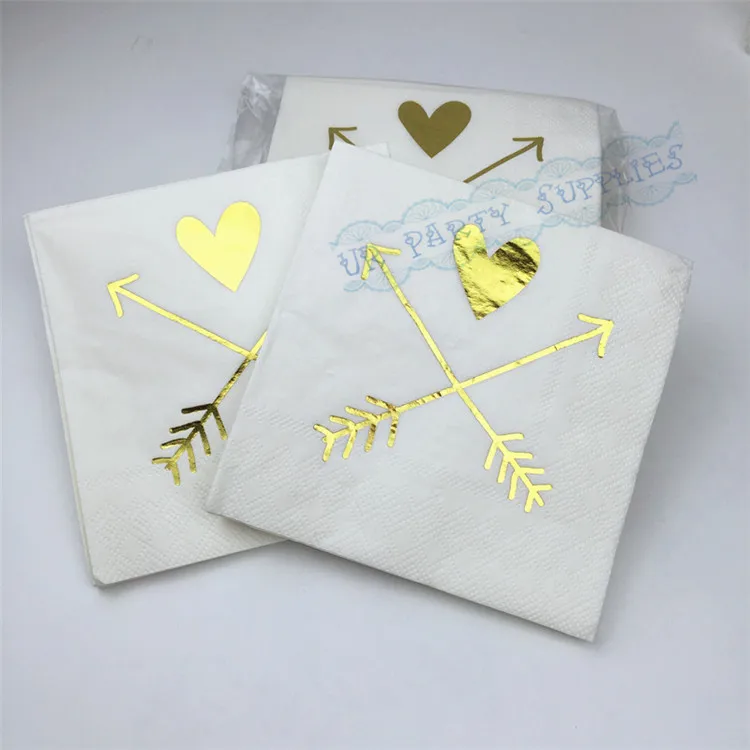 

200pcs Gold Napkins Gold Foil Arrow Heart Serviettes Paper Decoupage Table Wedding Party Birthday Floral Decoration Supplies