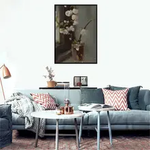 Elegance White Flowers in the Vase Hand Painted HD Printed Art Wall Decor for Living Room Pretty Oil Painting Canvas Gift Custom plant leaves in the vase printed tassel wall hanging painting