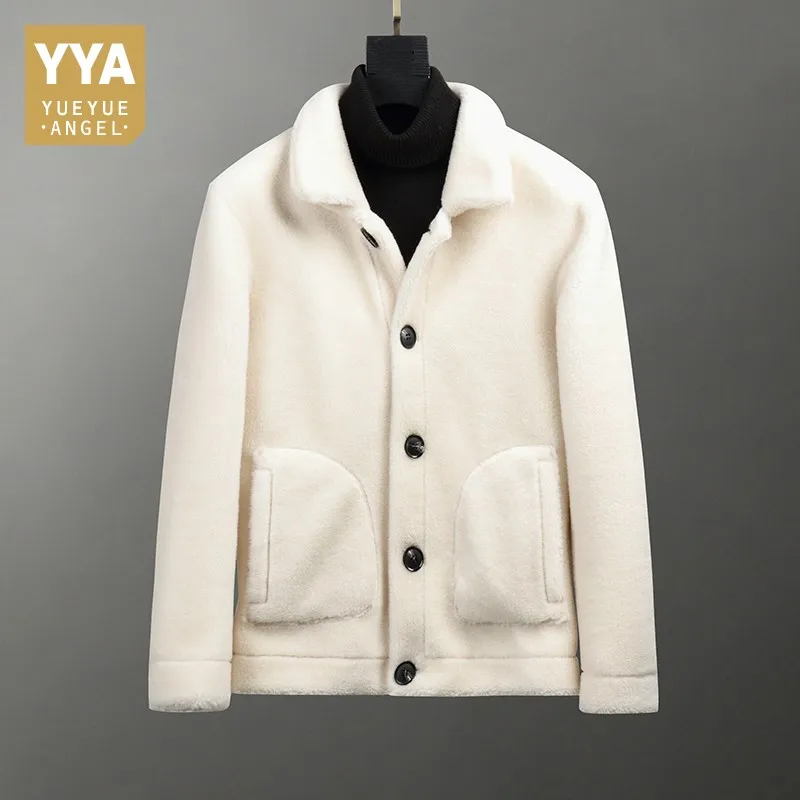 

Luxury Mens Sheep Real Fur Coat Suede Leather Lining Jacket Warm Winter Shearling Overcoat Slim Fit Short Male Outwear Fur Coats