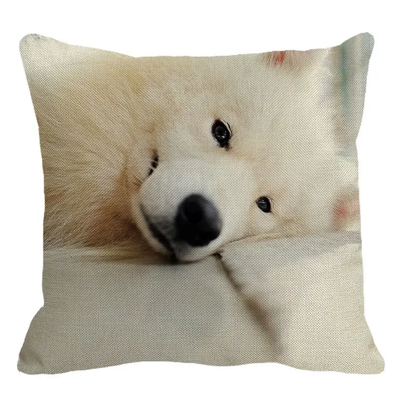 XUNYU милый Чехол на подушку для домашних животных чехол подушки Samoyed льняной