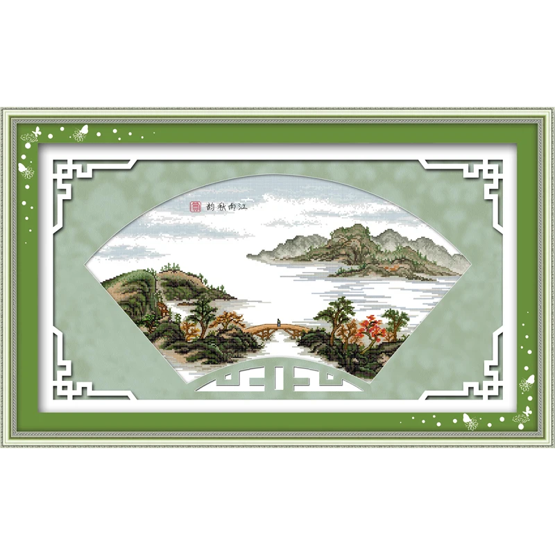 

Everlasting love Autumn of Changjiang River Chinese cross stitch kits Ecological cotton stamped printed Christmas decorations