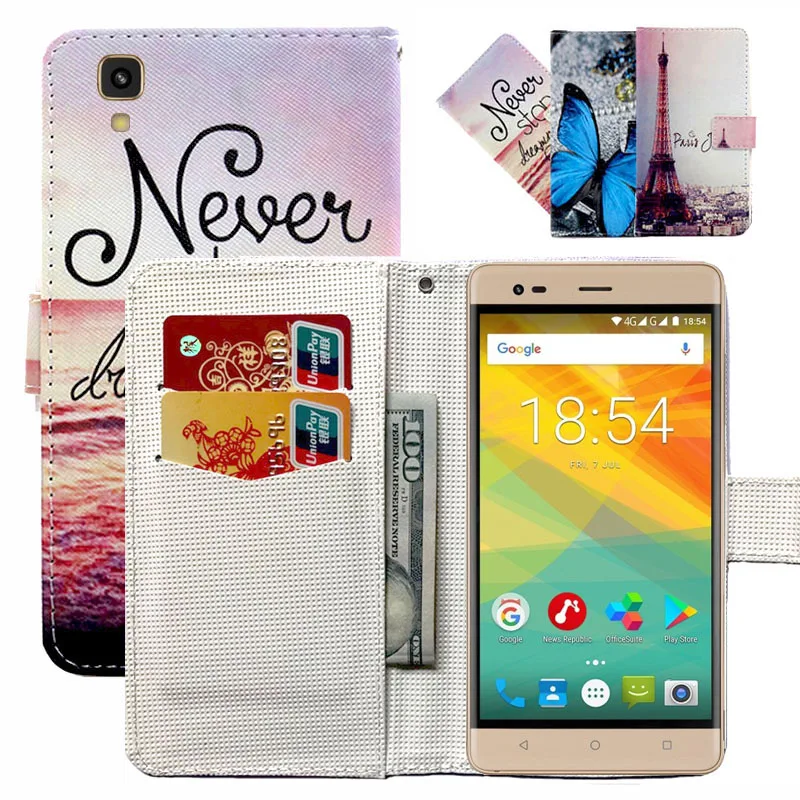 

Fashion 11 Colors Cartoon Painting PU Leather Magnetic clasp Wallet Cover For Prestigio Grace R5 LTE Case