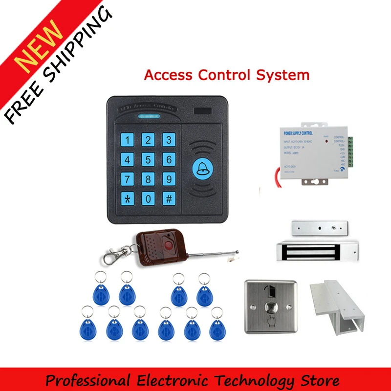 

Door Access Control Controller 10 ID cards Magnetic Lock ABS Case RFID Reader Keypad Remote Control