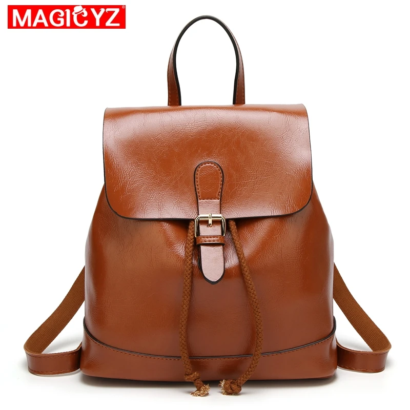 

MAGICYZ Preppy Style Waxing Leather School Backpacks For teenager Drawstring Design men and women Casual mochila Travel Daypacks