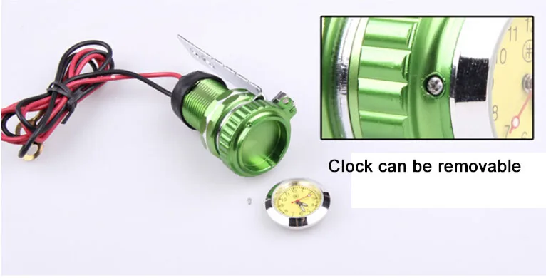 Водонепроницаемый 12V Алюминиевый мотоцикла USB для сотового телефона Зарядное устройство Мощность адаптер с часы для 50cc-250cc GY6 скутер RSZ YBR