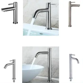

304 Stainless Steel Deck Mounted Sink Basin faucet Rust And Corrosion Resistance Bathroom Kitchen Single Cold Water Tap