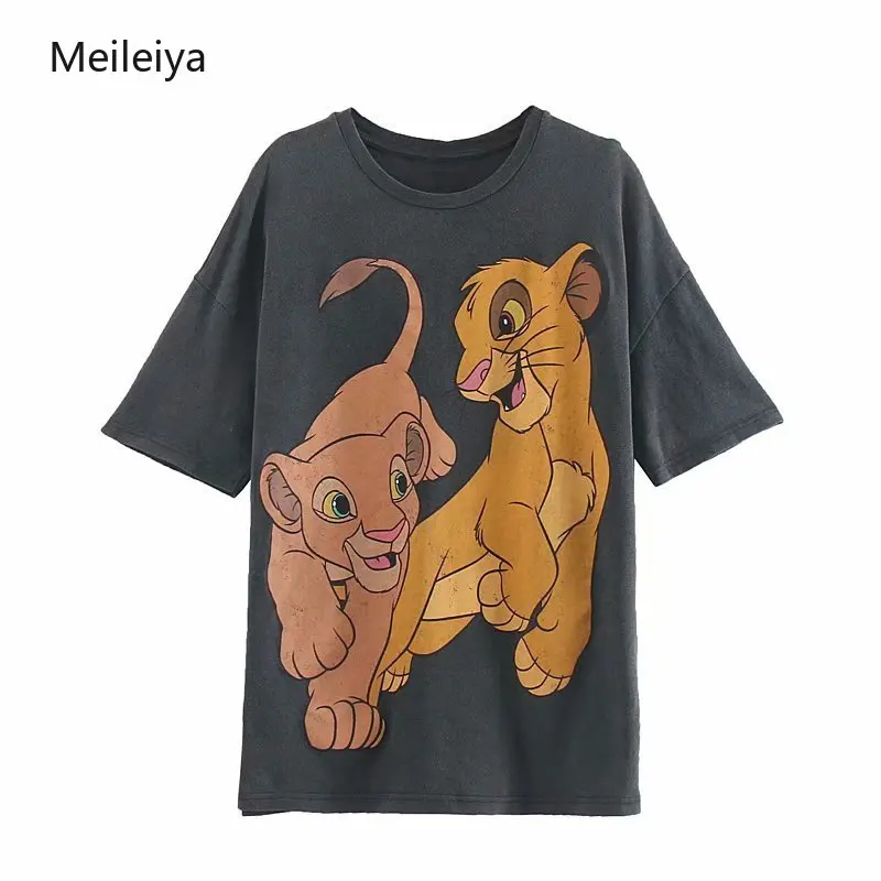 

2019 Summer Women's New The Lion King Print Women's Short Sleeve O-Neck Tops Graphic Tees Woman