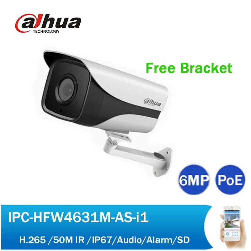 

DH IPC-HFW4631M-AS-I1 6MP PoE Network Camera Wide angle Security CCTV 50M IR Bullet IP Camera with Audio Alarm free bracket