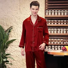 PS0141 новые Брендовые мужские пижамы высокого качества пижамы мужские весенние с длинным рукавом Длинные брюки пижамы мужские атласные шелковые Мужская пижама комплект