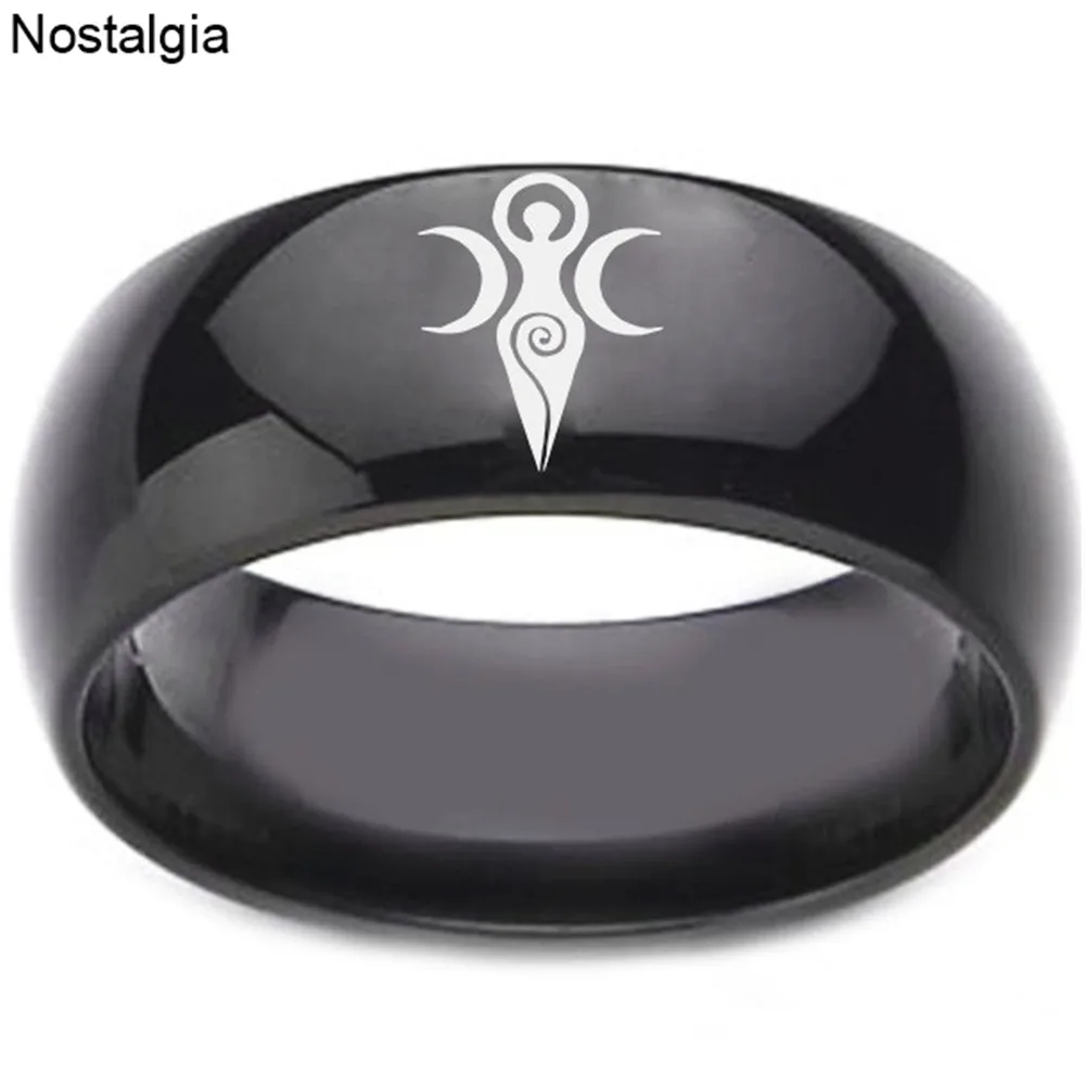 

Pagan Triple Moon Goddess Moon Ring Mens Womens Titanium Jewellery Wicca Witchcraft Witch Anillos