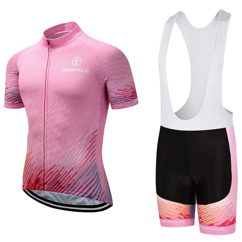 Pink Quick Dry Pink Stripes Pro Cycling Jersey Set Summer Anti sweat