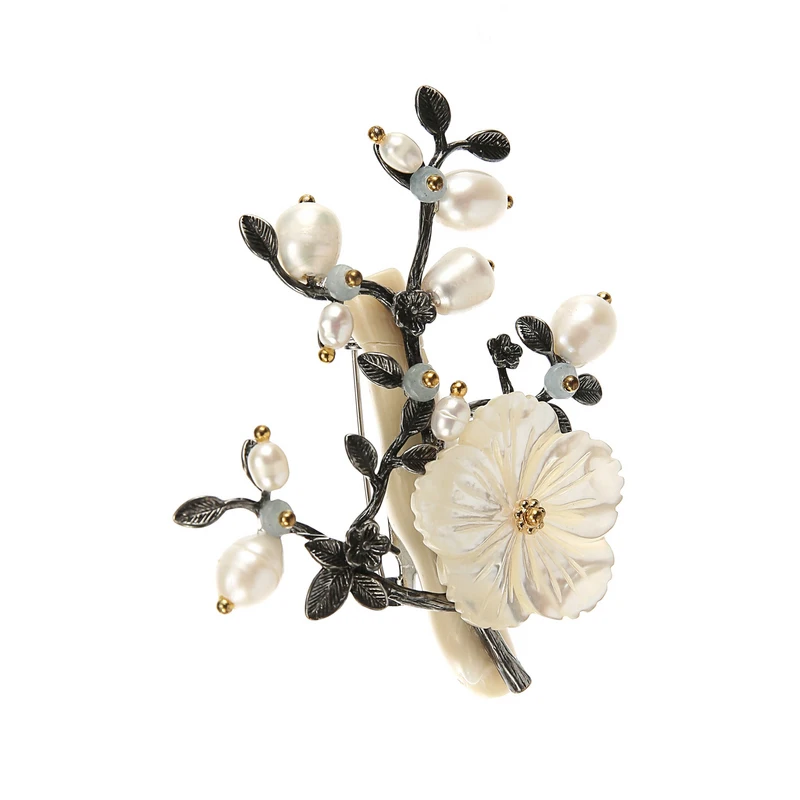 TDQUEEN Brooches Antique Silver Plated Handmade Broches High Quality Pin Jewelry Freshwater Pearl Shell Flower Brooch for Women 4