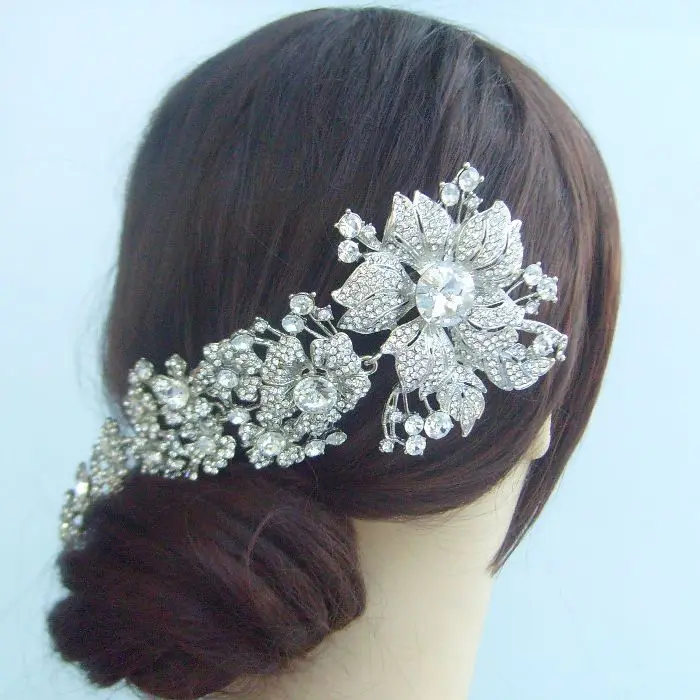 4 Pack Rhinestone Alloy Flower Hair Side Combs Wedding Bridal Jewelry Hair Clips