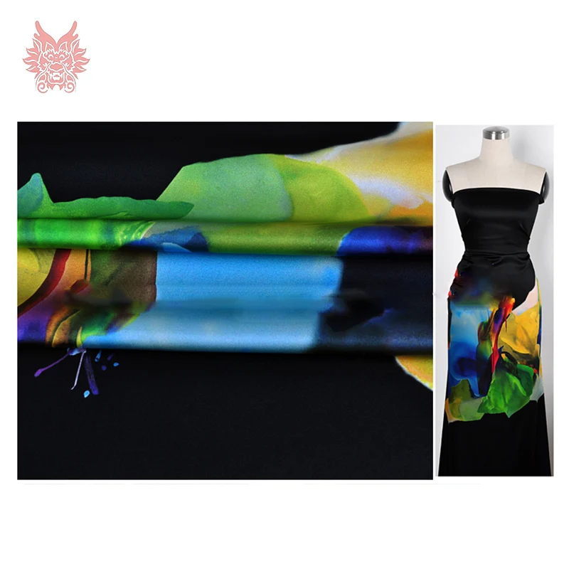 Американский стиль многоцветная печать спандекс шелковая ткань для платье из натурального шелка атласная ткань для шитья 19 мм SP3048