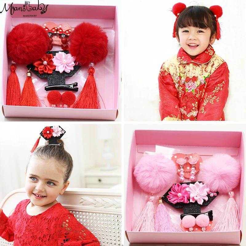 Chinese New Year Baby Girls Princess Flower Hair Clip Barrettes Fancy Dress New