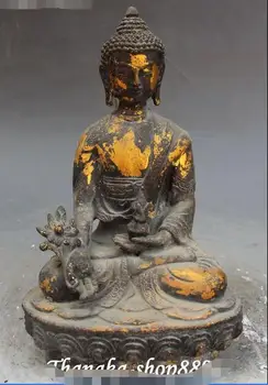 

Old Antique Tibet Buddhism Bronze Gilt Seat Menla Medical Medicine Buddha Statue