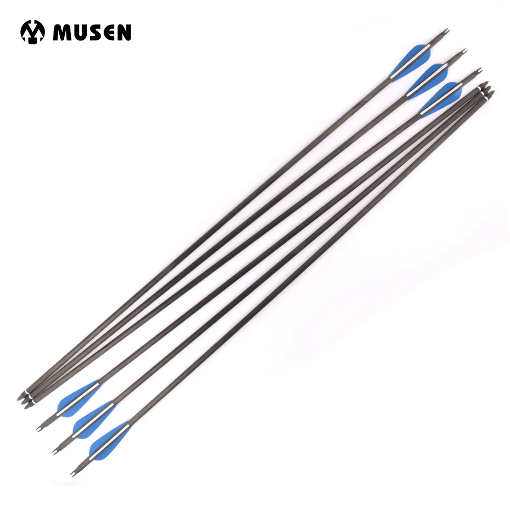 

6/12/24pcs Carbon Arrow Spine 360 Length 30 inches OD 7.6mm with Remove Arrowheads for Outdoor Archery Hunting Shooting