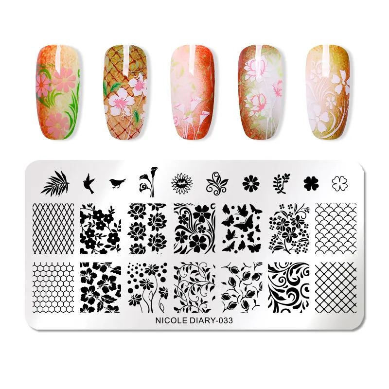NICOLE дневник пластины для штамповки ногтей геометрические цветы дизайн ногтей штамп трафарет маникюрный шаблон инструменты - Цвет: 33