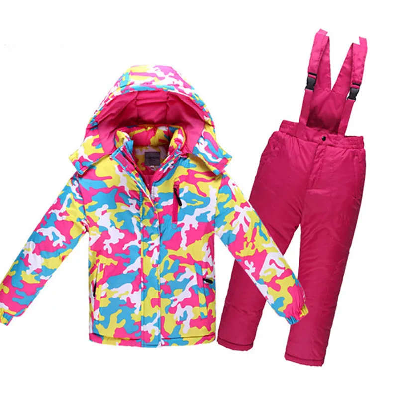 الأطفال الملابس الشتوية مجموعة ماء يندبروف الاطفال التزلج جاكيتات معطف و وزرة اثنين-قطعة بدلة الفتيان الفتيات Snowsuit