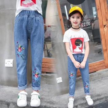 

Girls Jeans 2018 embroidered Baby Girls Pants Leisure loose Kids Leggings Cotton Casual Children Girls Clothes 8 10 12 14 Year