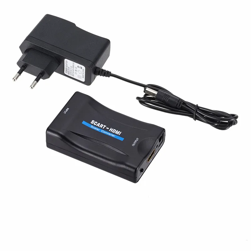 1080P SCART в HDMI конвертер видео аудио высококлассные сигнальные адаптеры-конвертеры с зарядным адаптером кабель для Sky Box DVD STB - Цвет: EU Plug