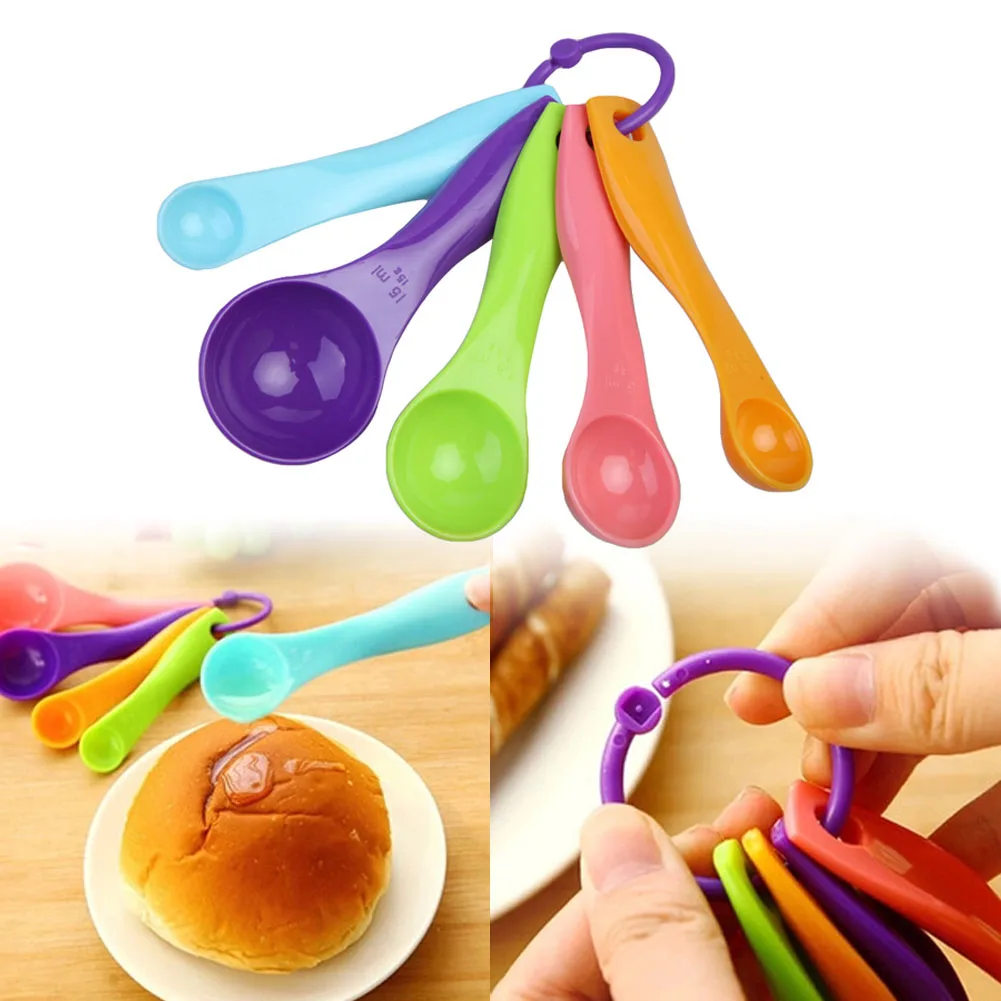 Por Colourful Kitchen Utensils Hot 5pc Kitchen Mixed Colour Measuring Cup Spoon Set Baking Utensil Kit China