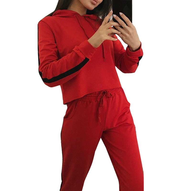 New Hoodies Long Sleeve Sport Yoga Suit Women Tracksuit Loose Yoga Set Fitness Gym Clothing Sportswear ropa deportiva mujer - Цвет: red