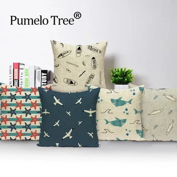 

Marine Style Decorative Cushion Cover Ocean Biology Cushions Sea Nordic Cartoon Throw Pillows Case Decor Linen Pillow Covers