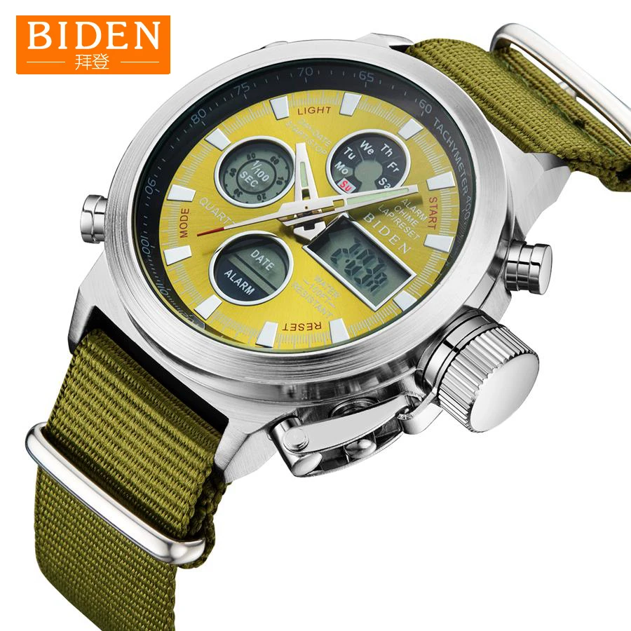 

Watches Men Dual Display BIDEN Top Brand Luxury Sport Quartz Clock Mens Army Watch Casual Waterproof Watch Relogio Masculino