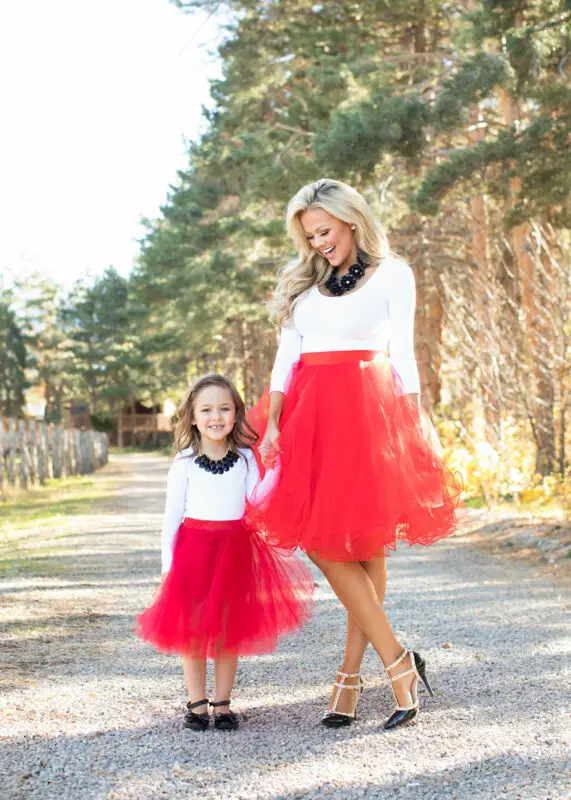 Мама и я, мать и дочь, женщины, девушки, кружева, пышное платье Семейные одинаковые платья-пачки для вечеринки - Цвет: Красный