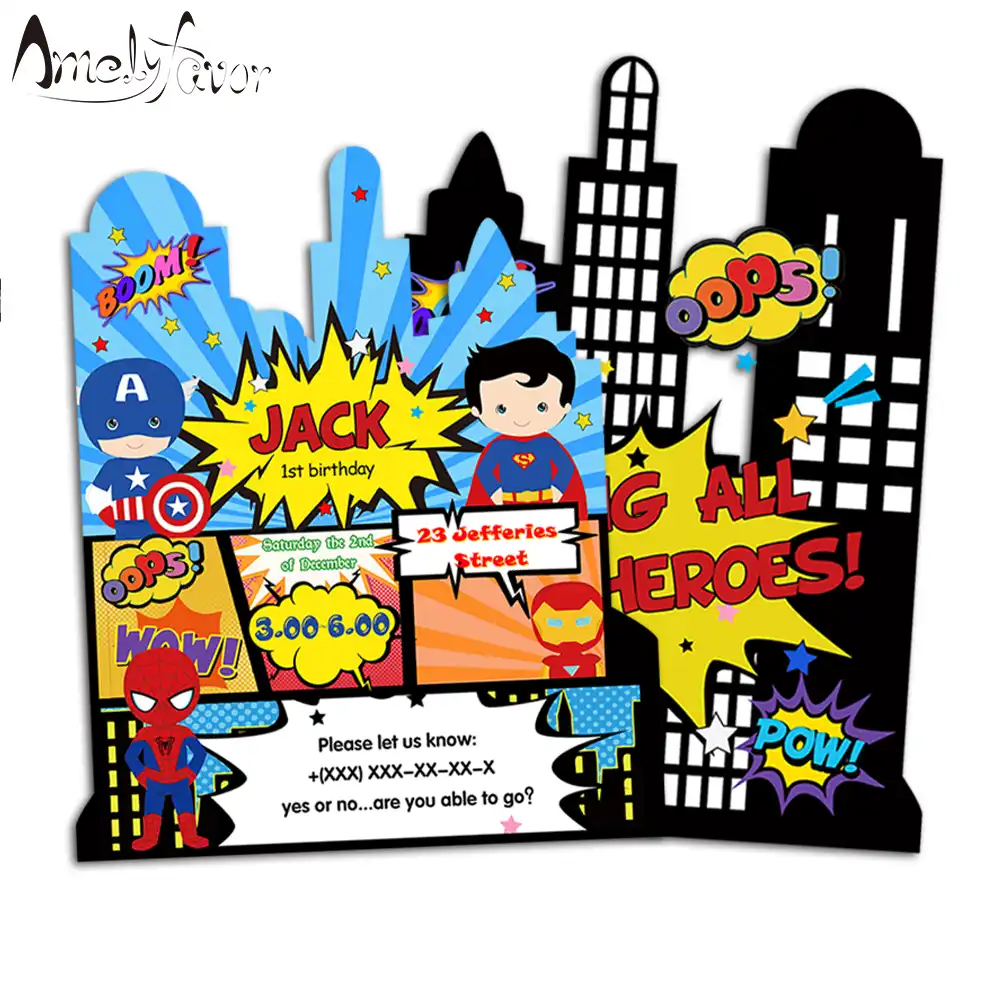 Superhero Theme Invitation Card Party Supplies Super Hero