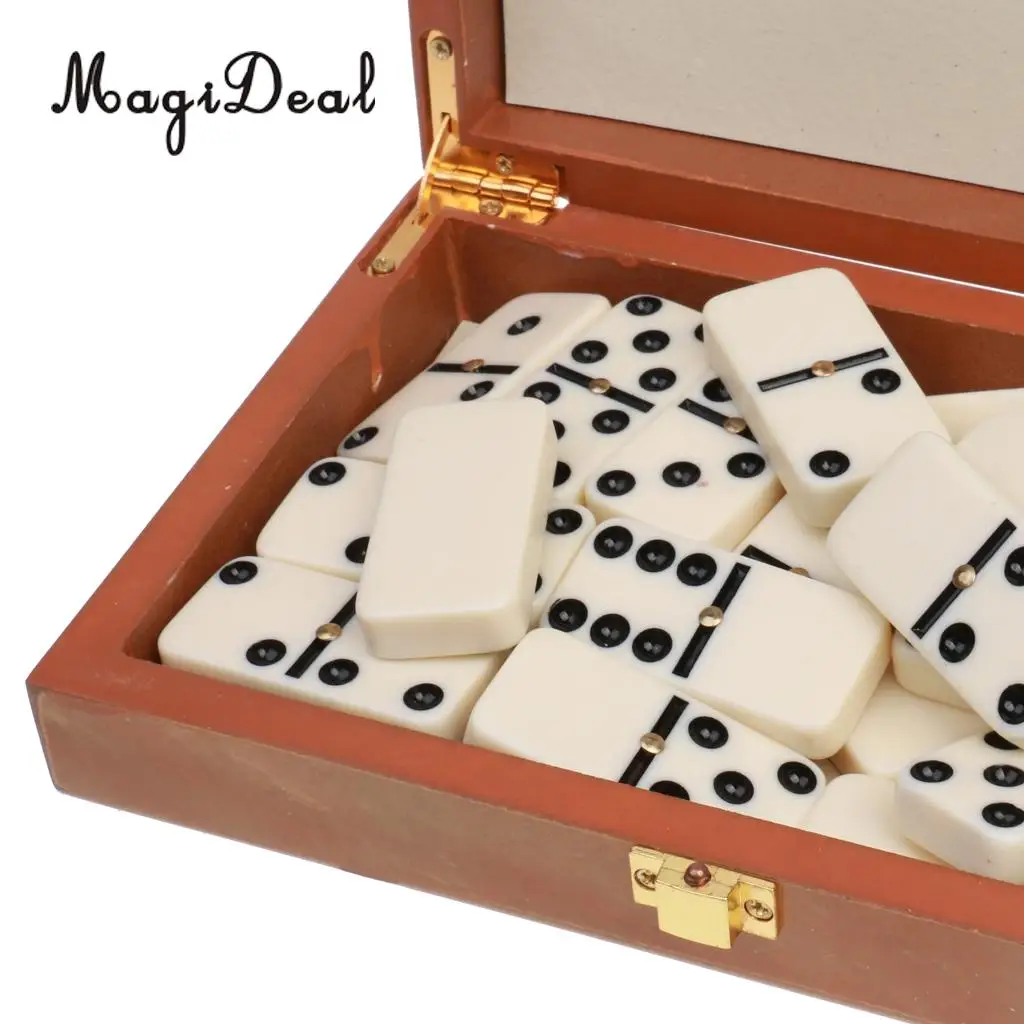 MagiDeal 1Set Double Six Dominoes Traditional Board Travel Game Puzzle Toy Bamboo Box for Kids Adult Party Club Classic Gifts